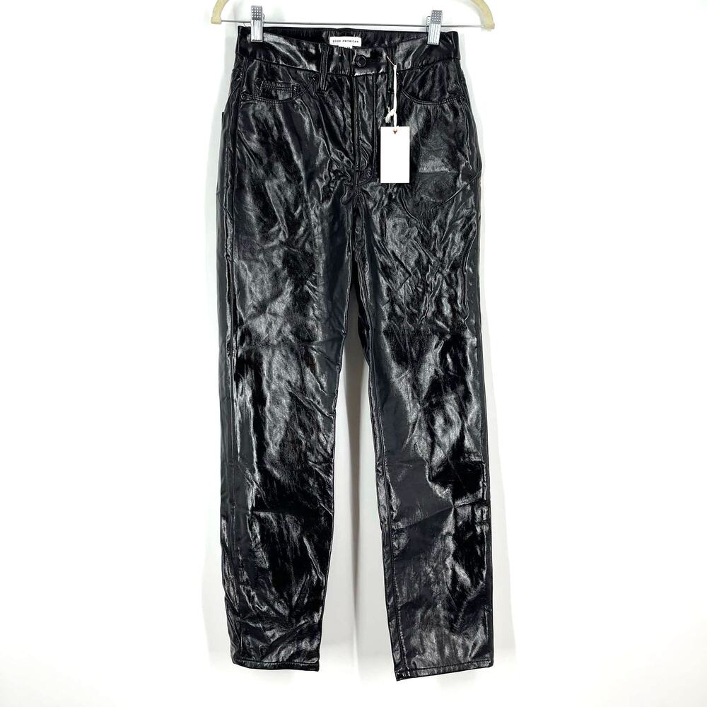 Good American Good Classic Textured Vinyl Pants Size 00/24 NWT